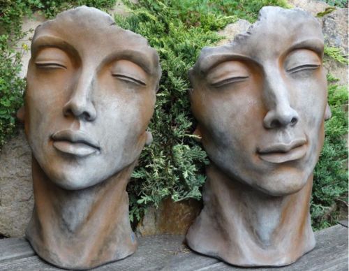 Gesicht Portrait Mann und Frau 53 cm und 50 cm Skulptur Rosteffekt