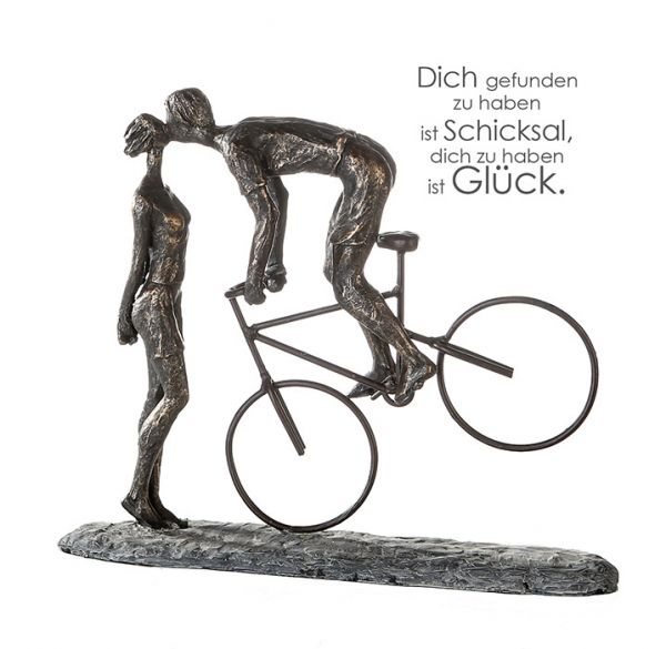 Skulptur Kiss me Radfahrer bronze optik 30x36cm