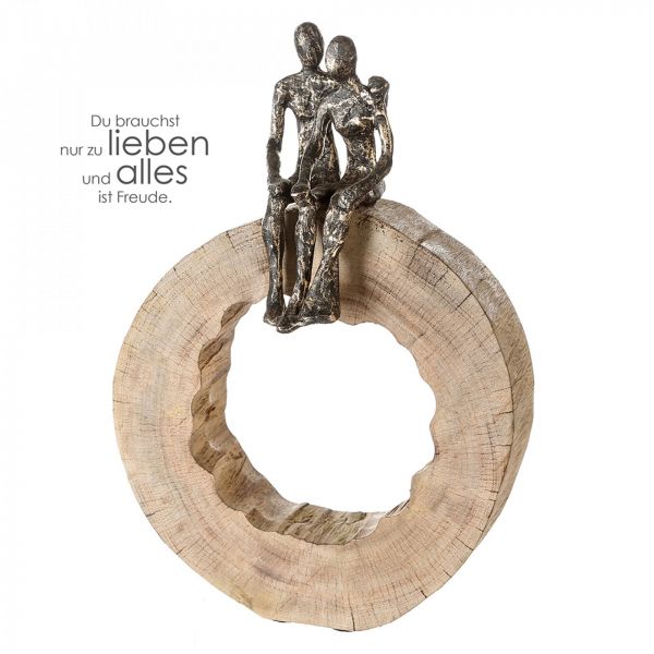 Skulptur Together 39cm Mango Holz Baumscheibe Bronze optik Paar Liebe Hochzeit