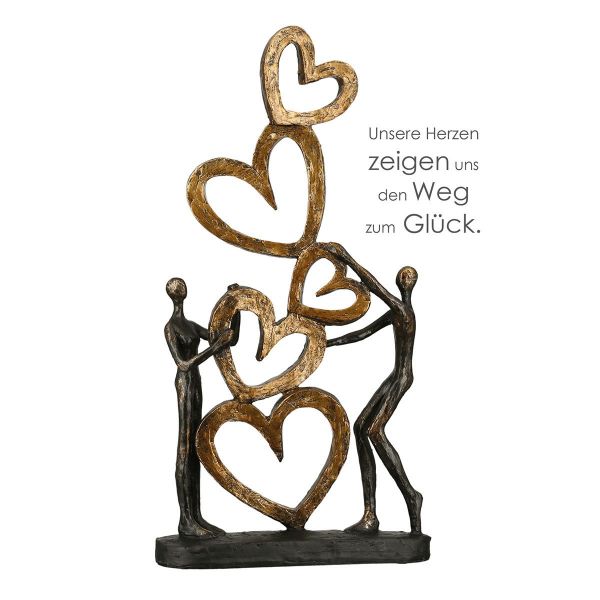 Skulptur Herz auf Herz 41cm bronze-/gold-optik Paar mit Herzpyramide Hochzeit