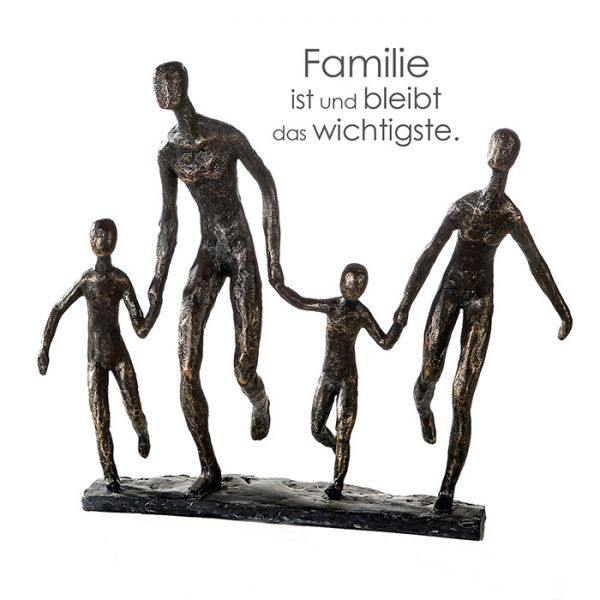 Skulptur Familie mit 2 Kindern bronze optik 32x35cm