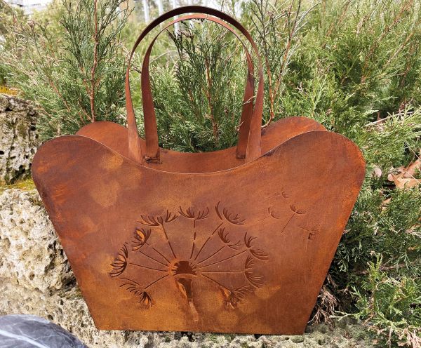 Große Handtasche mit Pusteblume zum Bepflanzen 45x42cm Edelrost