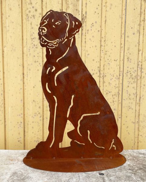 Hund Labrador sitzend 50x35cm auf Platte Edelrost