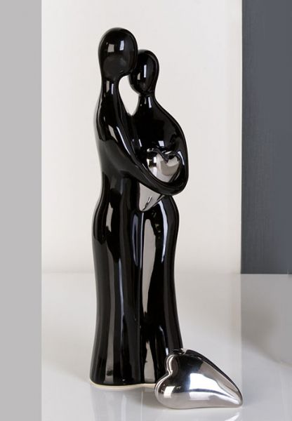 Schwarzes Paar mit silbernem Herz Keramik 39 cm